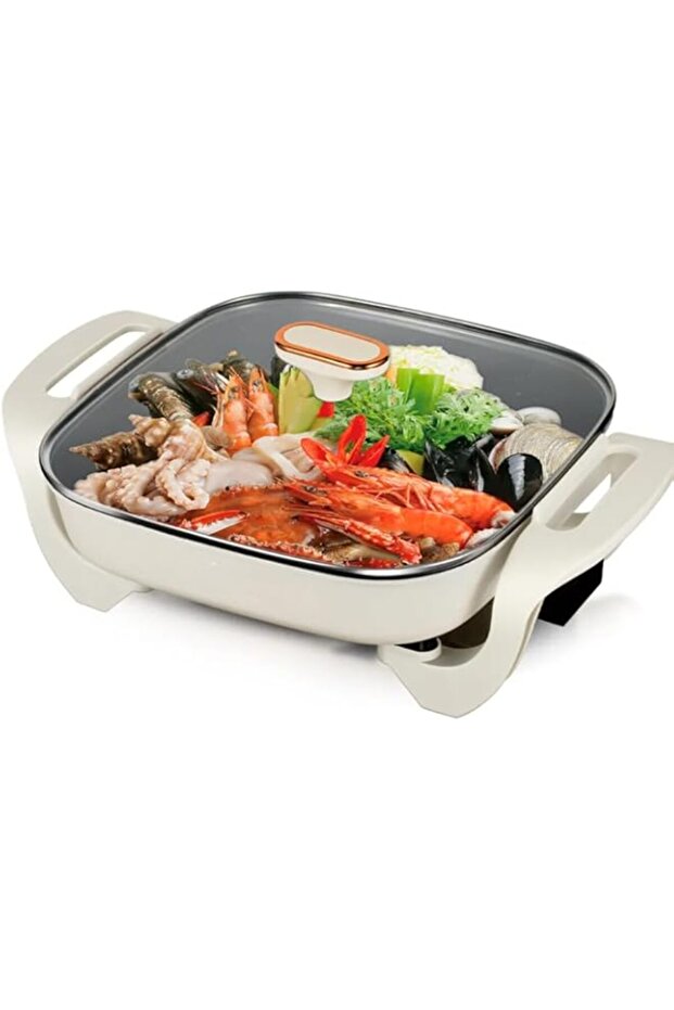 Electric Frying Pan Non-Stick, Multi-Function Cooker with 500W/1000W Power, Steamer, Portable Electr