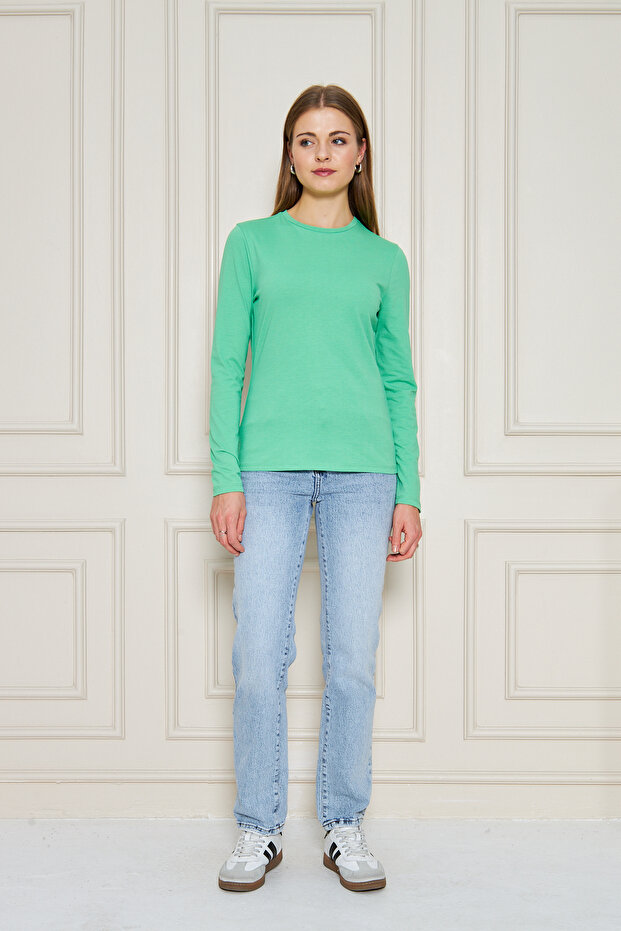 BİSİKLET YAKA UZUNKOL BASİC T-SHİRT - 7