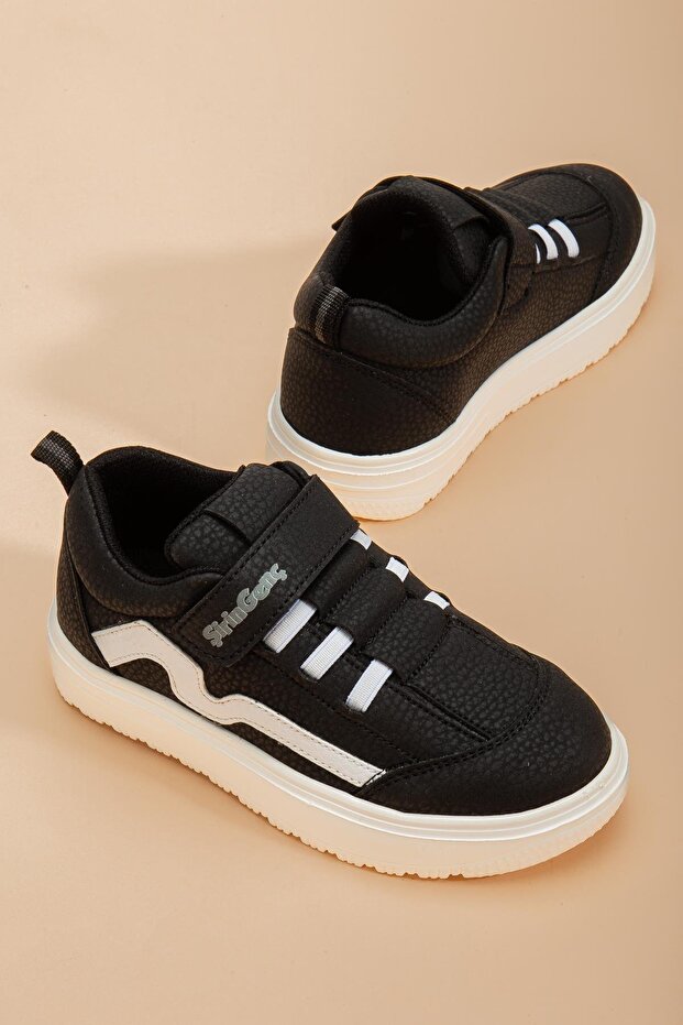 Shirinbebe Shiringenç Boys' Orthopedic Black Velcro Elastic-Lace Sneakers