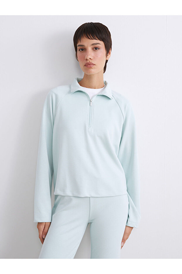 Alita City Lcw Vision Turquoise High Neck Oversize Women's Sweatshirt with a Difference