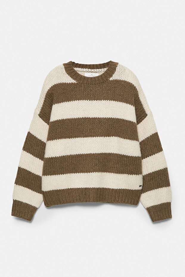 Kalın örgü çizgili kazak - 6