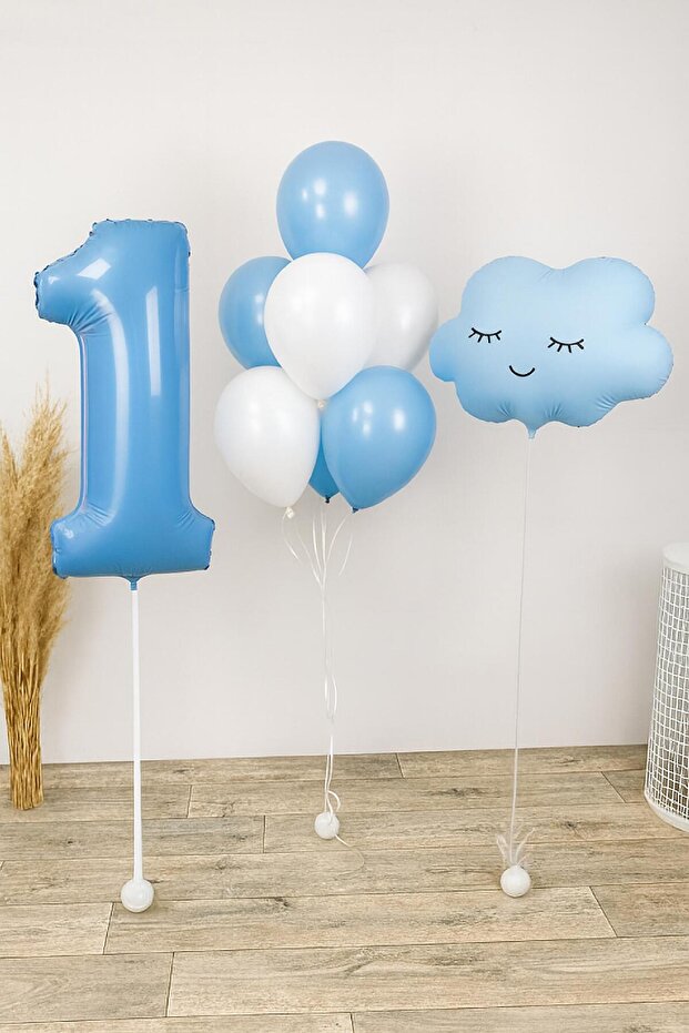 1 YAŞ MAVİ BALON SETİ BULUT - 1