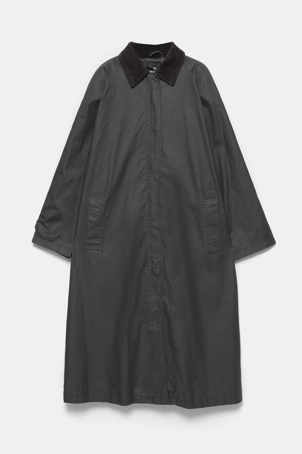 Fitilli yakalı mumlu görünümlü trençkot - 8