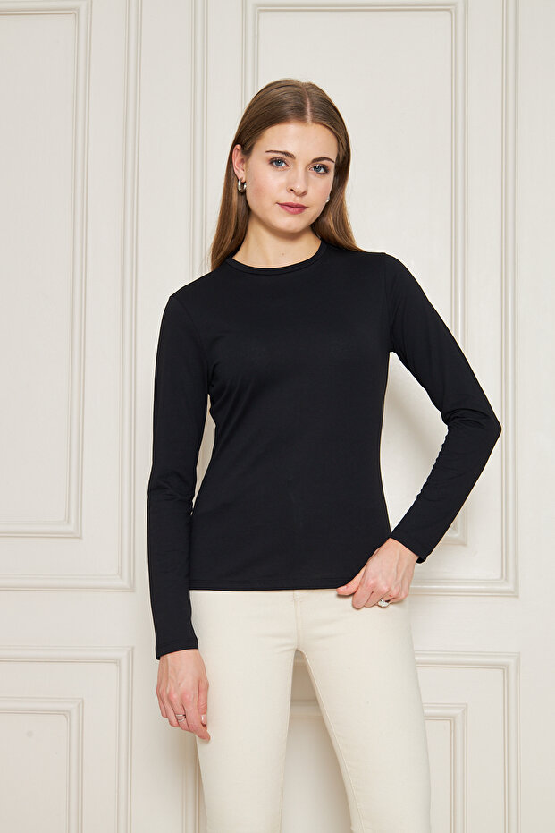 BİSİKLET YAKA UZUNKOL BASİC T-SHİRT - 1