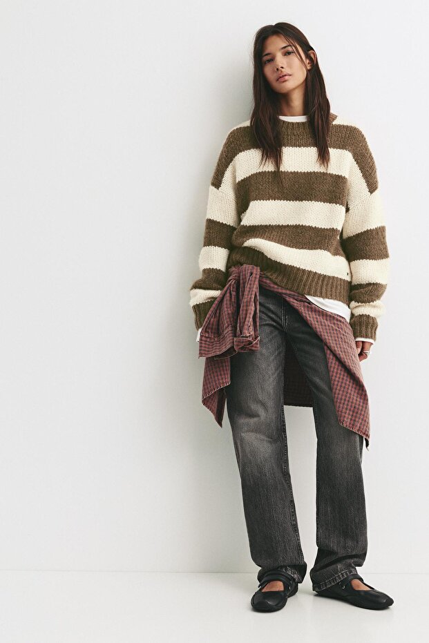 Kalın örgü çizgili kazak - 3