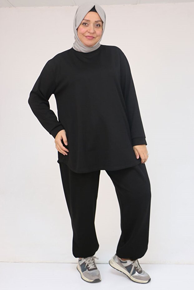 57058 Plus Size Modal Two-Piece Suit with Pants - Black