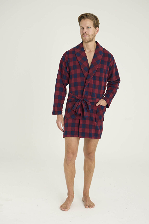 روب استحمام رجالي منقوش بنمط مربعات - 7