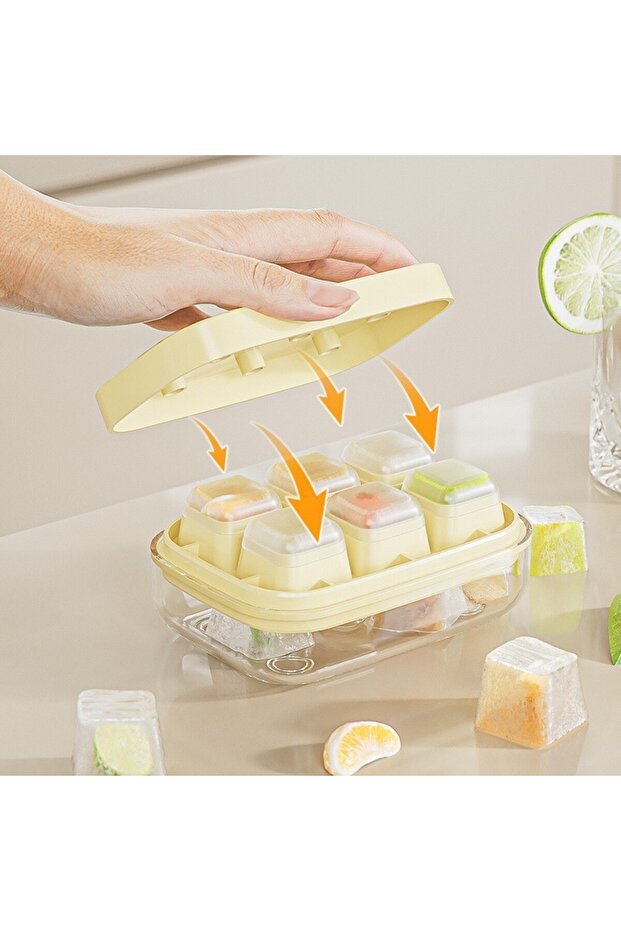 ice cube tray, 6 cubes, storage tray, easy to use and clean, 10.5 x 7.5 x 4.1 cm, yellow - 8