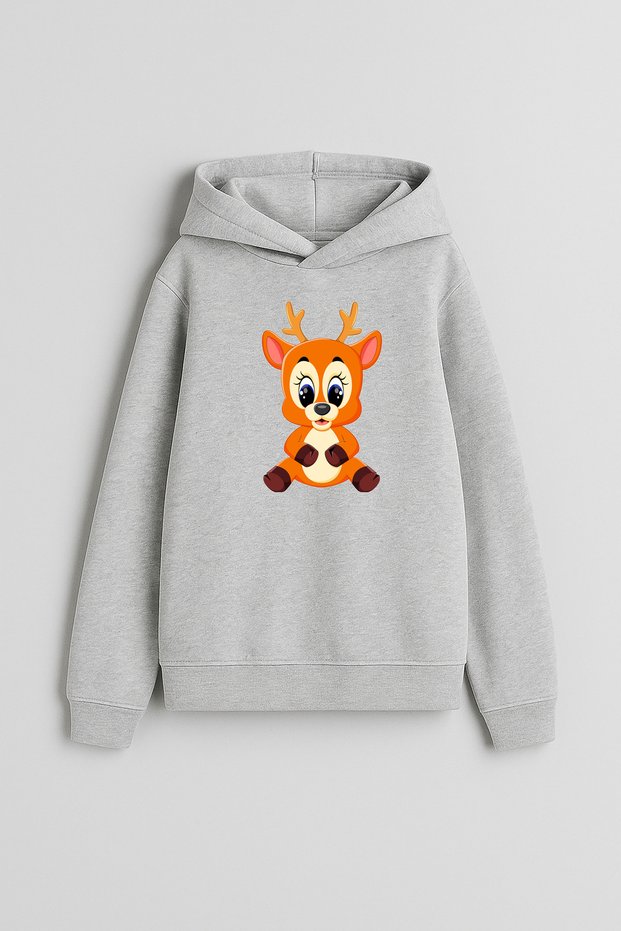 Cute Fox Printed Boys Girls Children Gray Hooded Hoodie Sweatshirt Hoodie