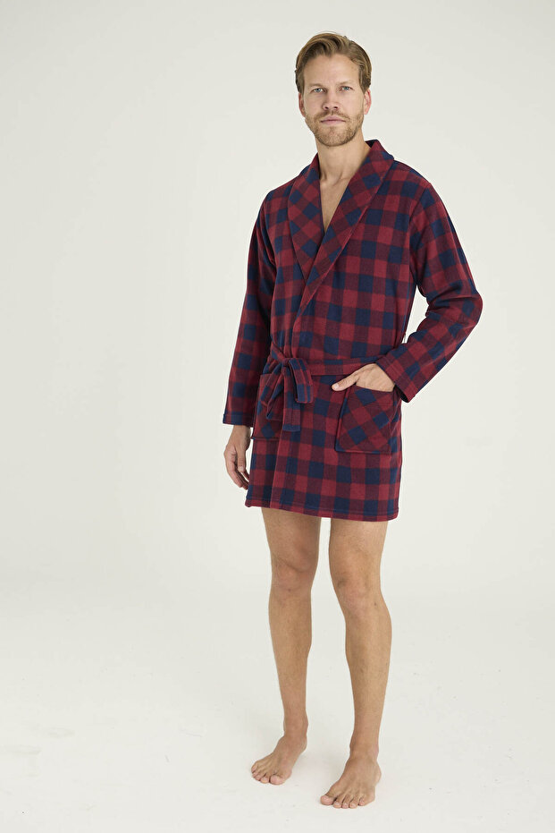 روب استحمام رجالي منقوش بنمط مربعات - 5