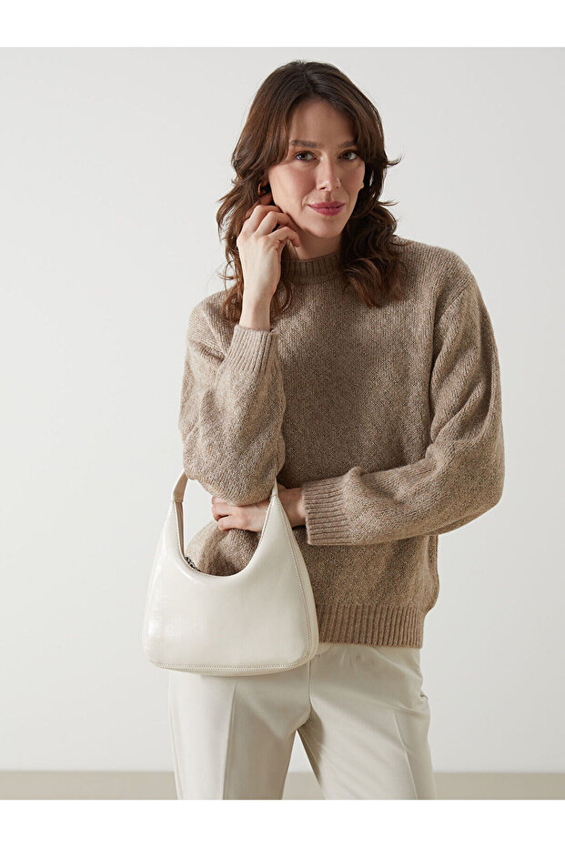 Özmarka New Season Crew Neck Diamond Patterned Women's Knitwear Sweater