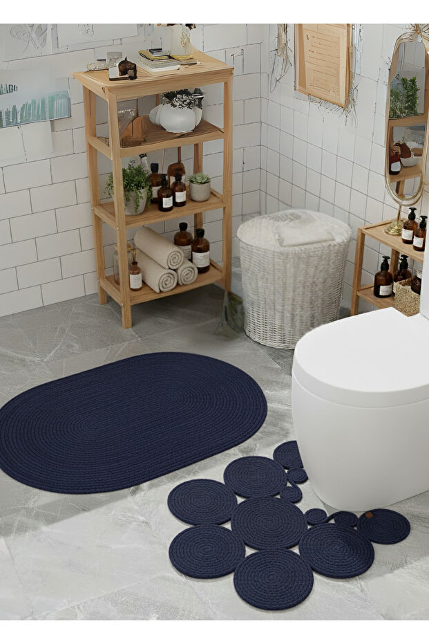 Bohemian Jute Bath Mat Set - 2-Piece Modern Double-Sided Bath Toilet Front Mat Set Household Item