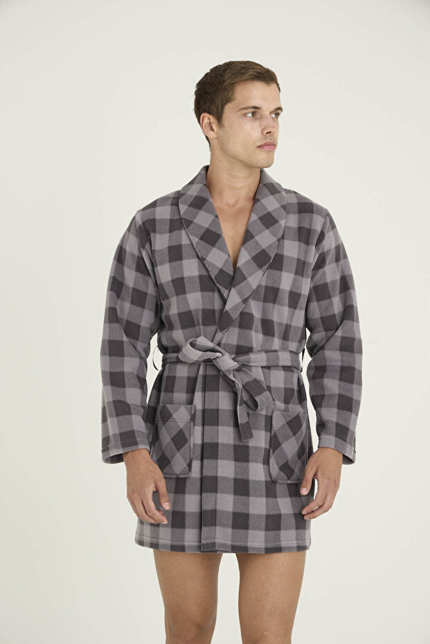 روب استحمام رجالي منقوش بنمط مربعات - 8