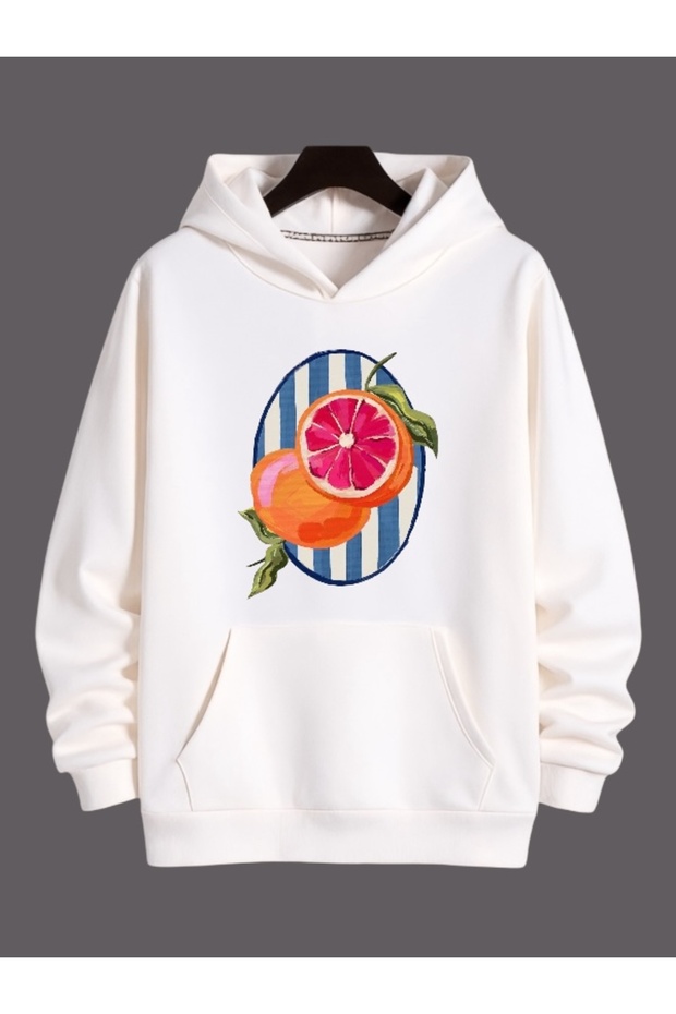 Unisex Men'S/Women's Grapefruit Colored Custom Printed Cotton Oversized Hooded Sweatshirt