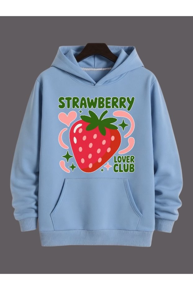 Unisex Strawberry Colored Custom Printed Cotton Oversize Hooded Sweatshirt