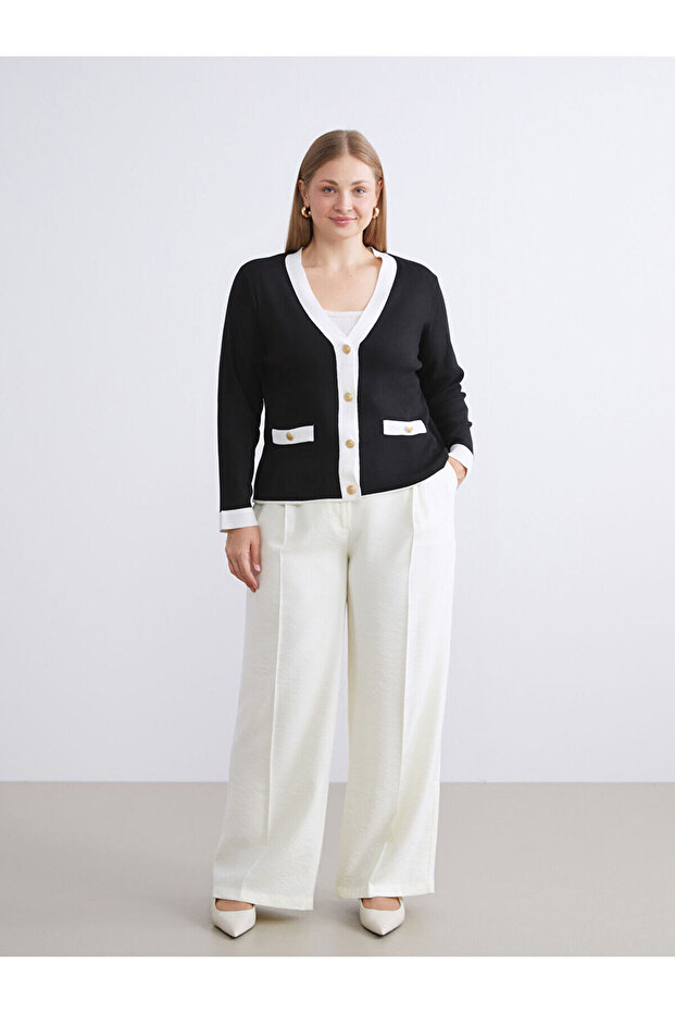 V Yaka Kadın Triko Hırka - 6