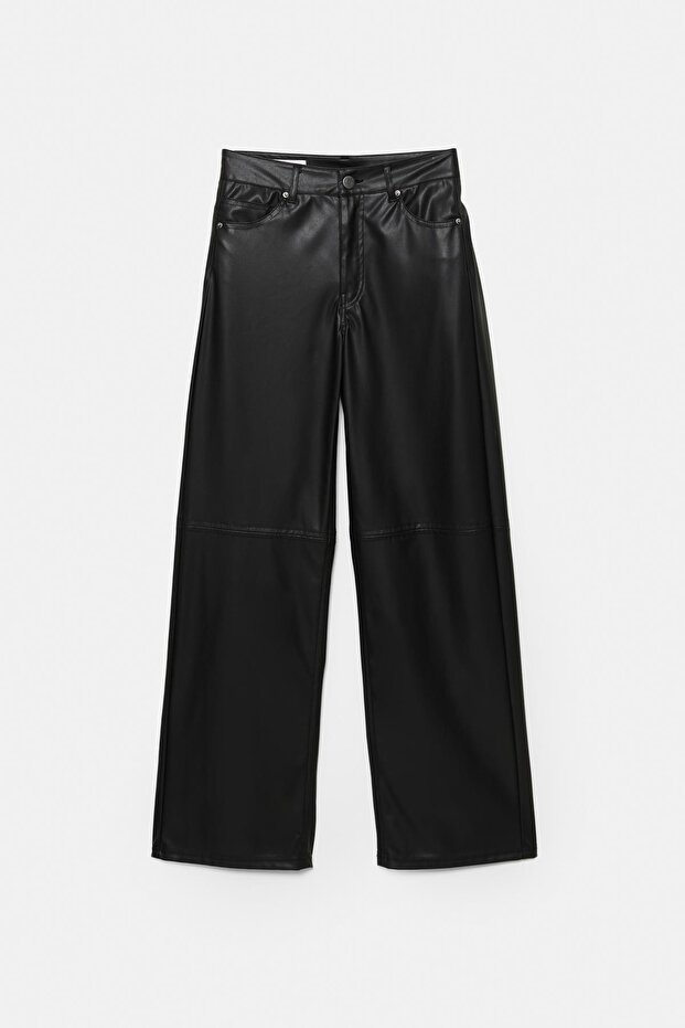 Suni deri düz kesim pantolon - 5