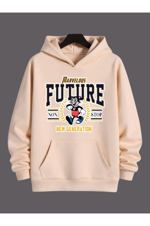 Unisex Cat in the Basket Colorful Custom Printed Cotton Oversize Hooded Sweatshirt