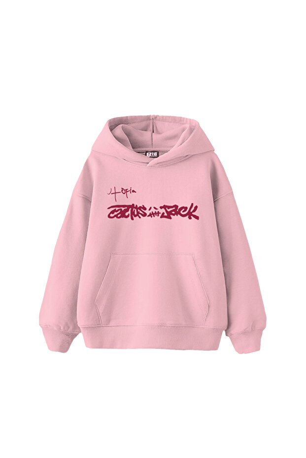 Utopia Cactus Jack Printed Oversize Unisex Pink Hoodie