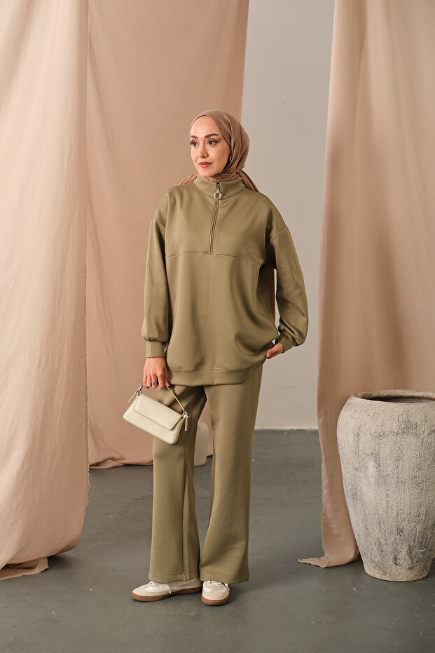 Women's Half Zipper Suit Green