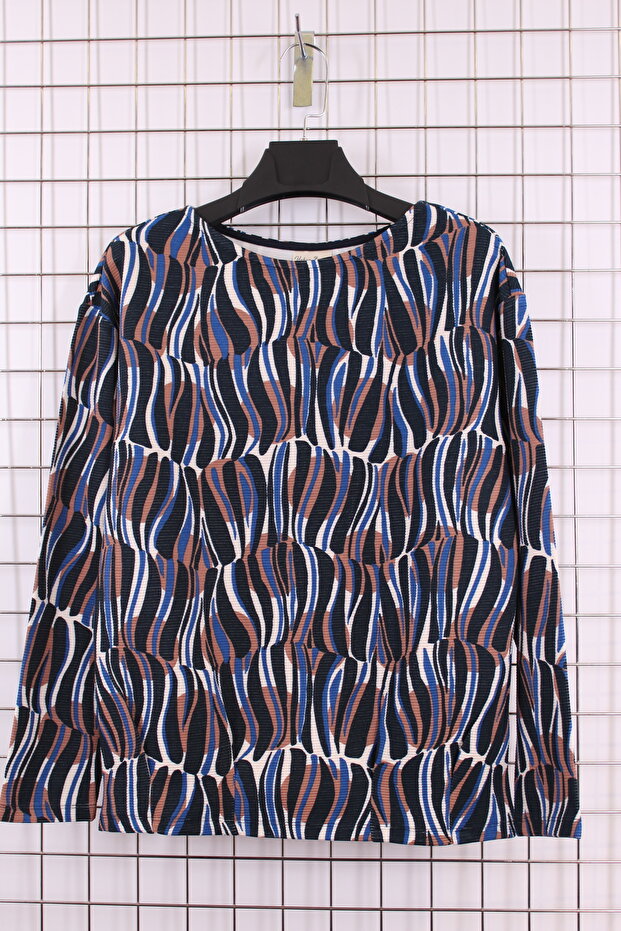 Women's Plus Size Skirt Pleated Boat Neck Patterned Mother Blouse