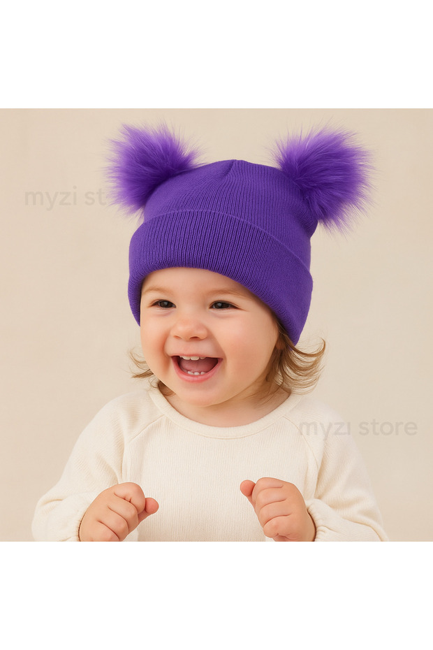 Baby Kids Hat – 100% Soft Knitted, with Pompom & Accessory Model – 1-3 Years Old