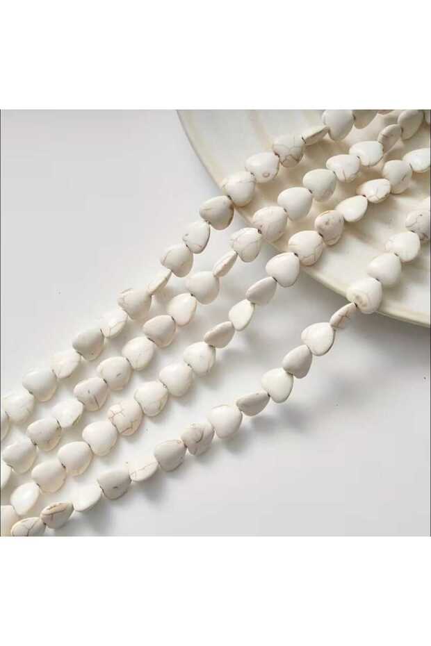 1 String(53-55 Pieces) Cream Color Crimping Natural Stone Heart Beads Jewelry Crafts Handwork Materials