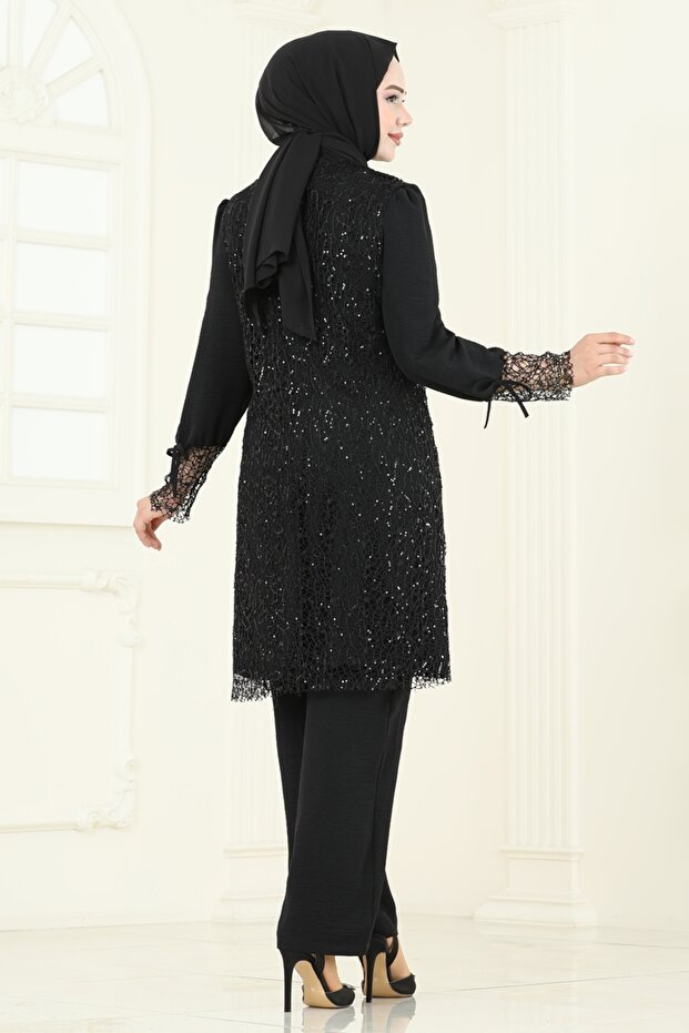 Broşlu File Payet Takım 2547ELC1143-MS Siyah - 4