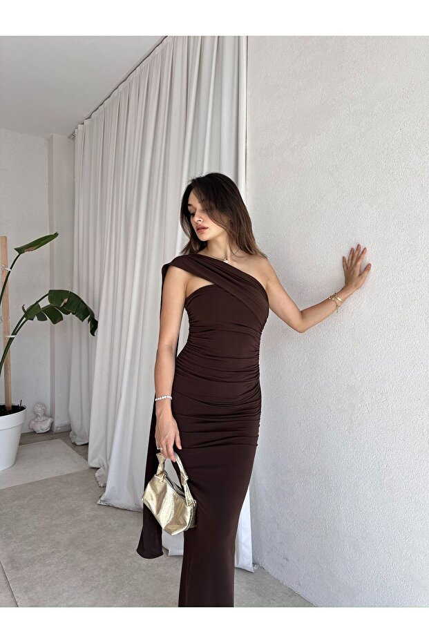 HARMONY Maxi Elbise 8473 - Acı Kahve - 1