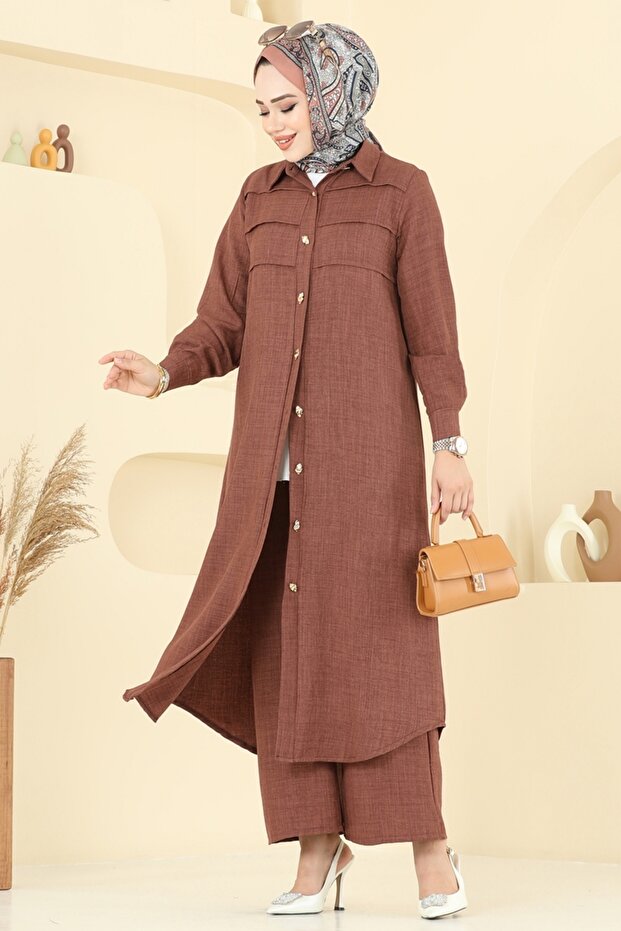 Nervür Detaylı Sofia Takım 3158HBS856-MS Kahve - 1