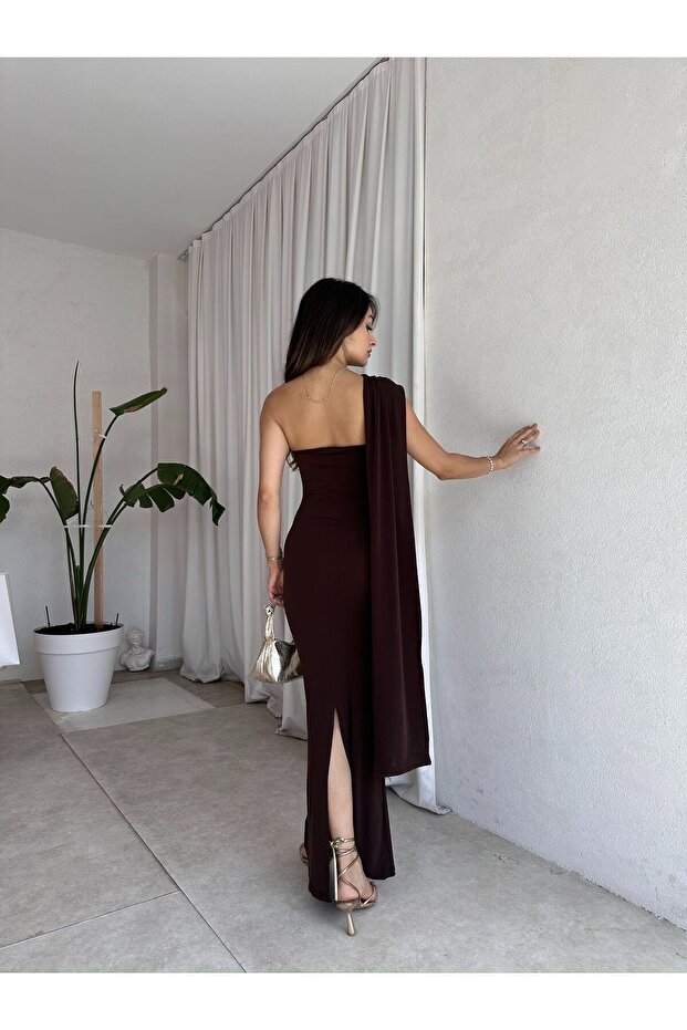 HARMONY Maxi Elbise 8473 - Acı Kahve - 3