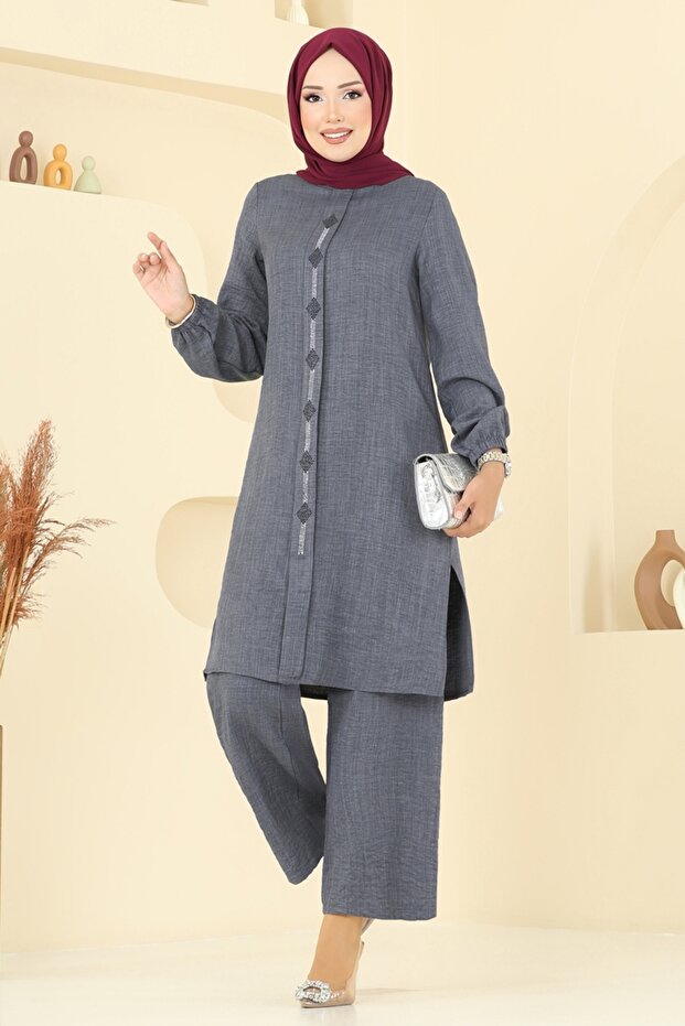 Taş Detaylı Sofia Takım 445DVL817-MS Antrasit - 1