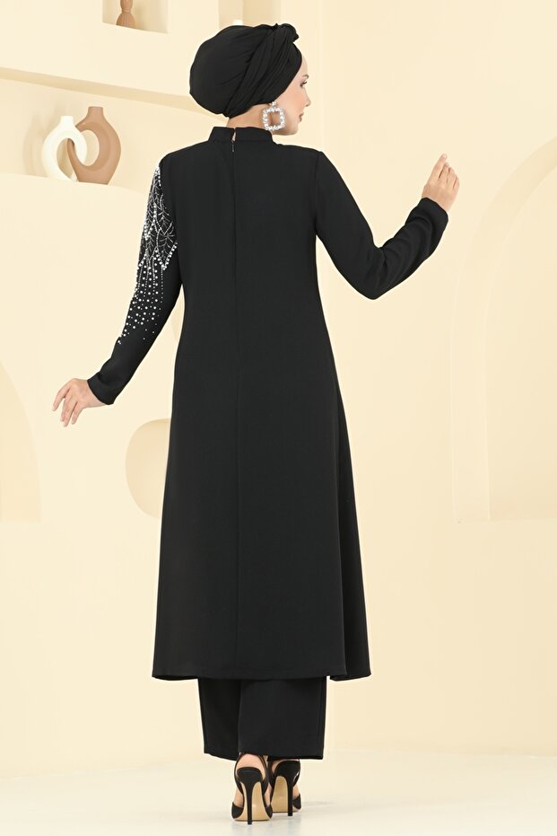 Yaprak Detay Taşlı Takım 8098ABK1075-MS Siyah - 5