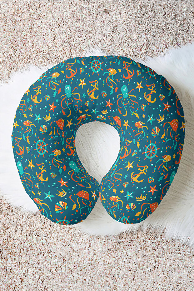 Sea-Themed Cotton Neck Pillow - Cute Octopus Turquoise Orange Travel Pillow
