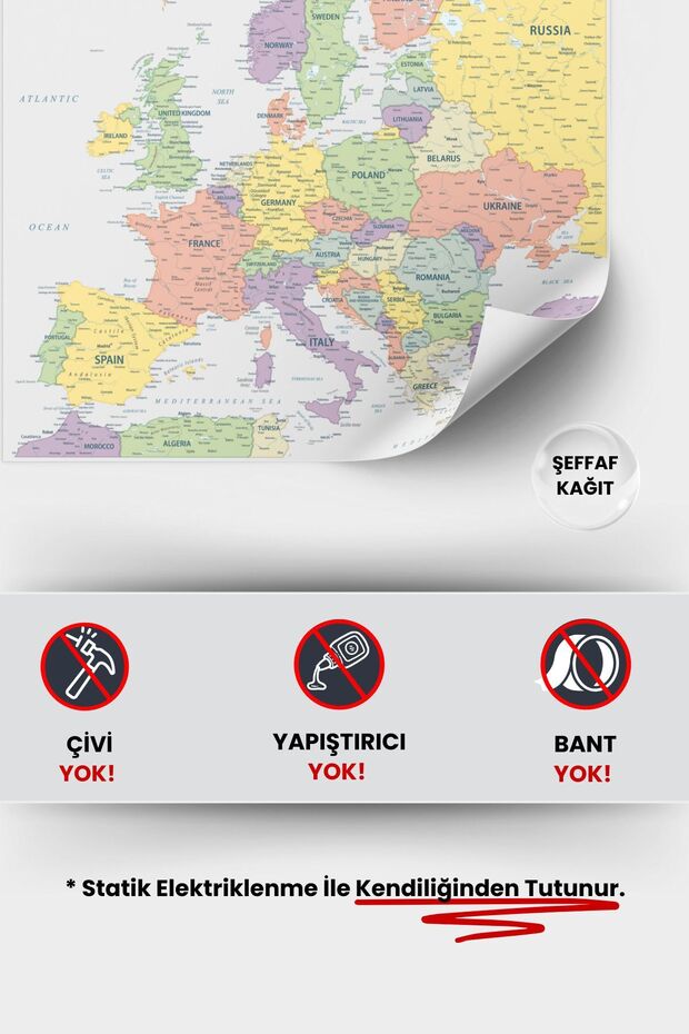 Europe Continent Map, Practical Smart Paper Holding with Static Electrification, Magic Paper - 2