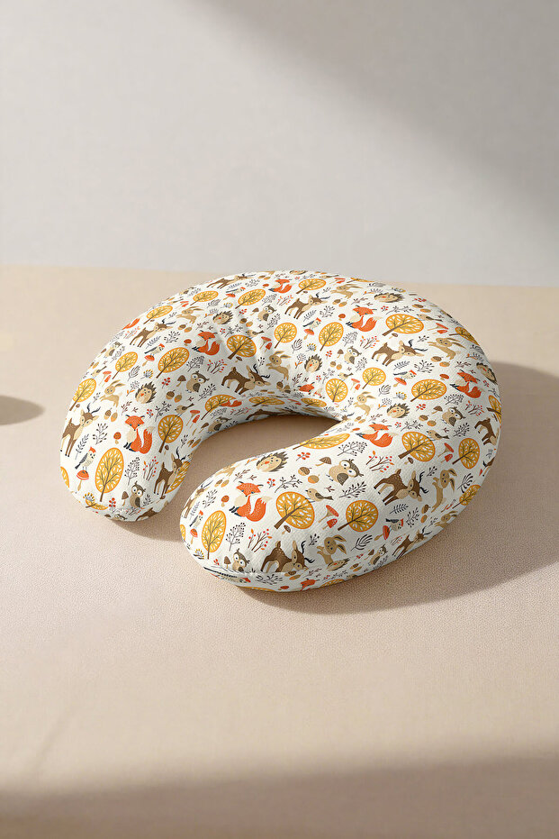 Forest Animals Cotton Neck Pillow - Kids & Adults Yellow Brown Travel Pillow