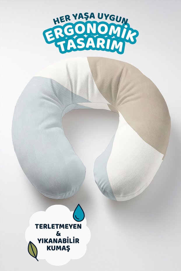 Minimalist Pastel Colored Ergonomic Neck Pillow - Modern Wave Pattern Beige Gray Travel Pillow