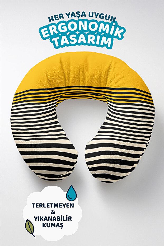 Black Striped Yellow Modern Ergonomic Neck Pillow - Minimalist Yellow Black Soft Travel Pillow