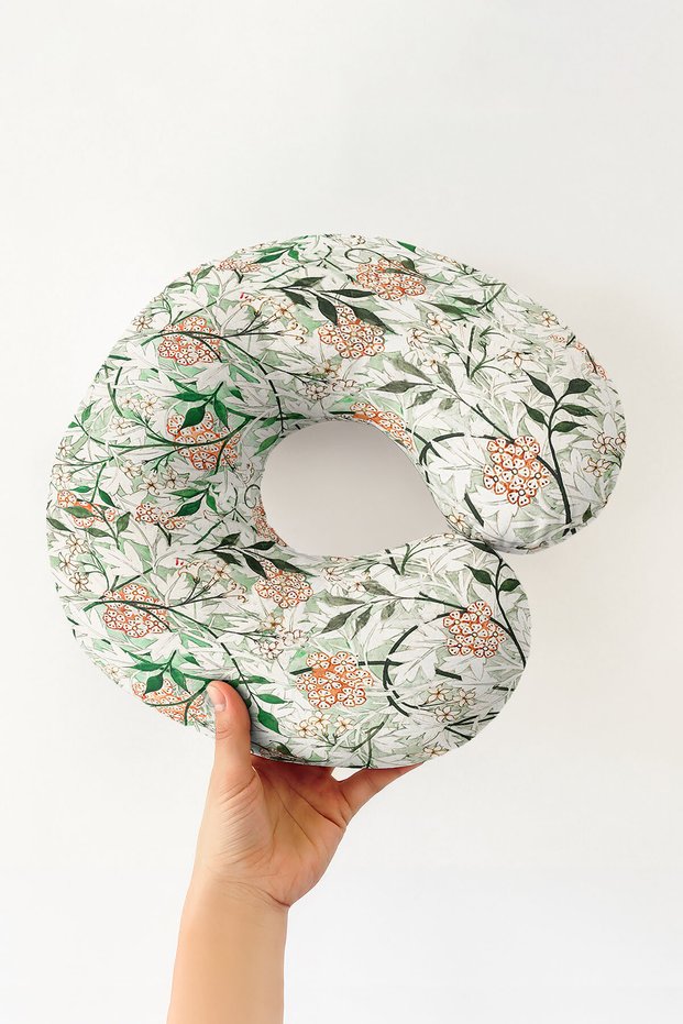 Natural Floral Pattern Cotton Neck Pillow - Vintage Botanical Green Orange Travel Pillow