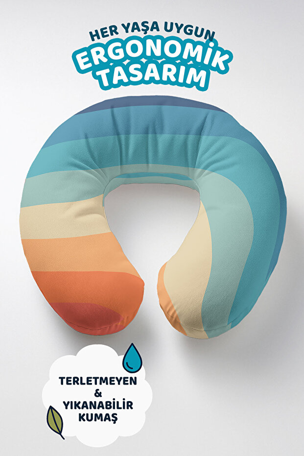 Retro Colorful Striped Neck Pillow - Wave Pattern Blue Orange Travel Pillow