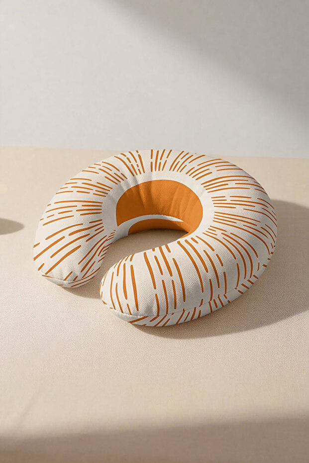 Modern Striped Ergonomic Neck Pillow - Simple Yellow Orange Adult Travel Pillow
