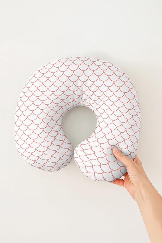 Fish Scale Pattern Ergonomic Neck Pillow - Modern Wave Cream Orange Travel Pillow