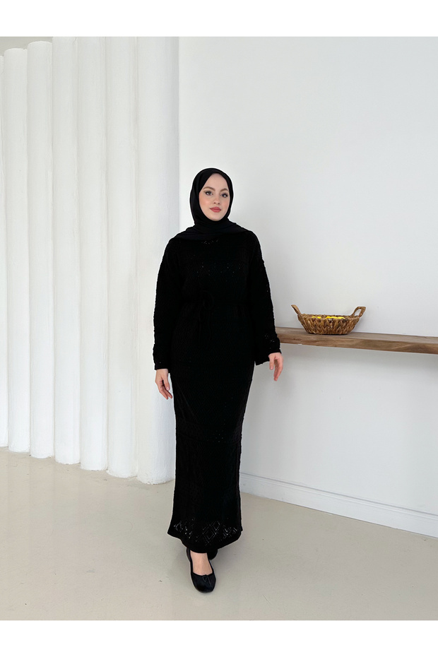 Knitwear Dress with Geometric Pattern and Lining
