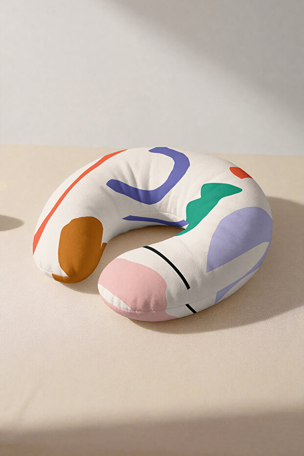 Abstract Colorful Ergonomic Neck Pillow - Modern Pastel Patterned Green Purple Travel Pillow