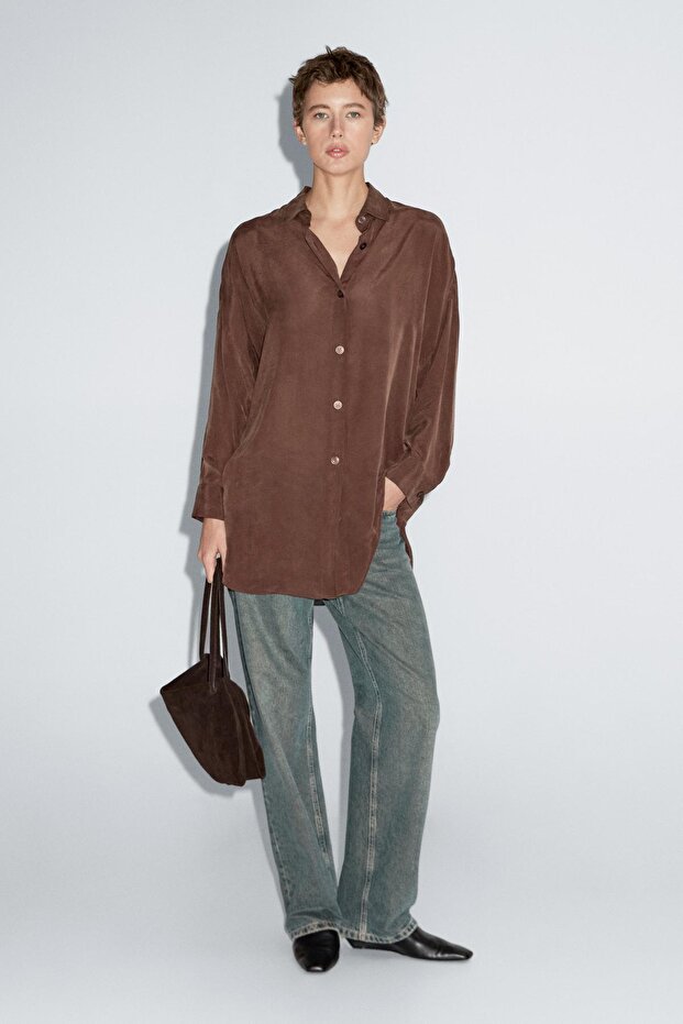 Dökümlü uzun gömlek - 1
