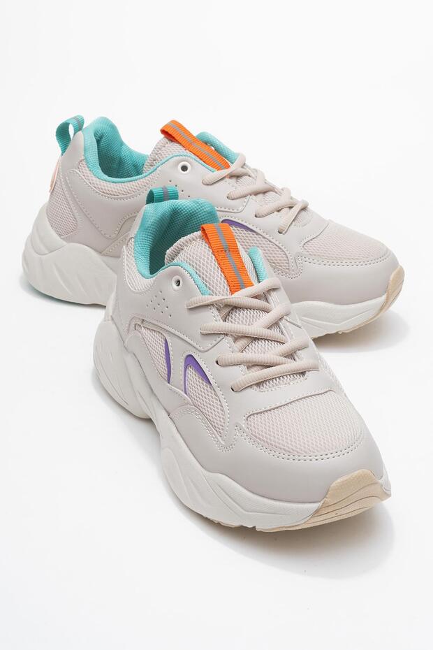Lace-Up Women's Sports Shoes Beige Turquoise