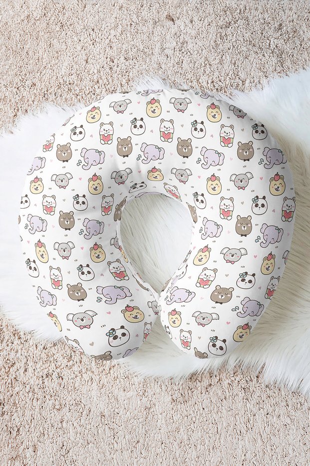 Cute Animal Figured Cotton Neck Pillow - Pastel Colored Kids & Adults Travel Pillow