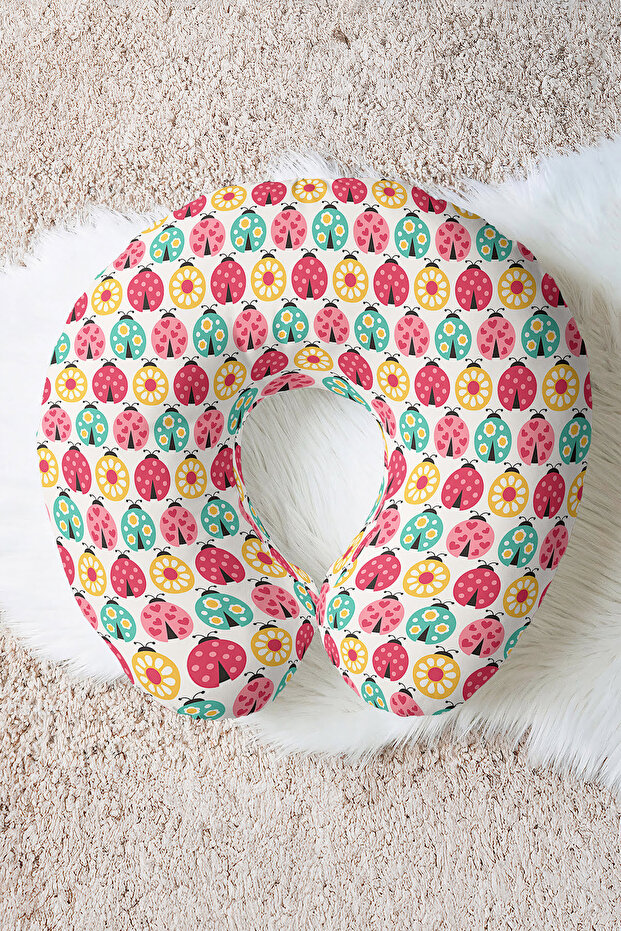 Colorful Ladybug Pattern Neck Pillow - Vibrant Yellow Pink Green Kids & Adult Travel Pillow