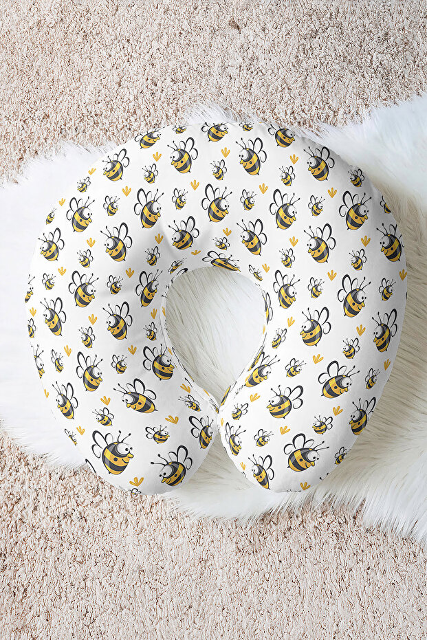 Cute Bee Pattern Cotton Neck Pillow - Kids & Adults Yellow White Soft Travel Pillow