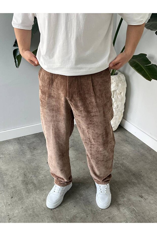Men's High Waist Baggy Corduroy Pants